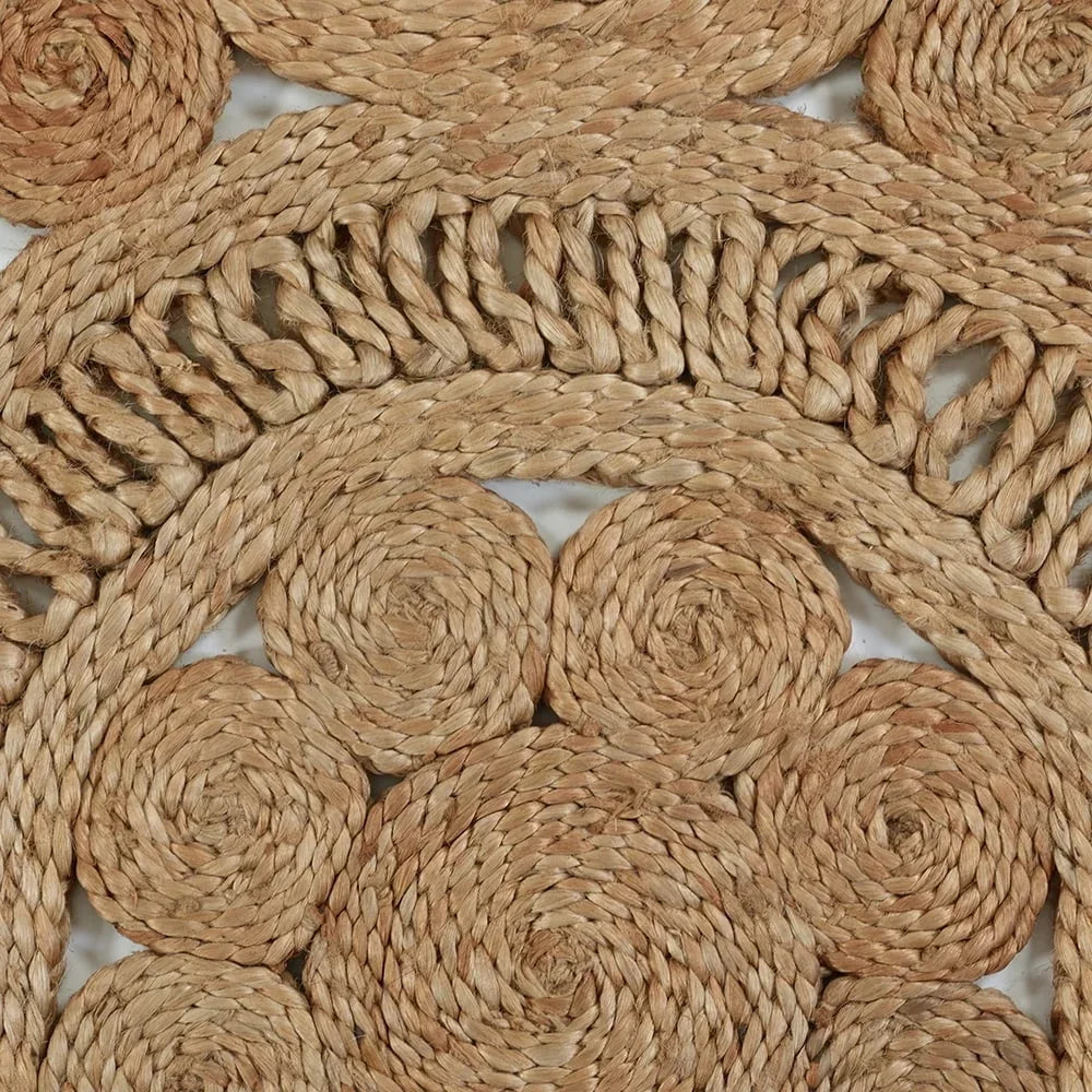 Navak Carpet Natural Braided Jute Round Area Rug Handmade Indoor Carpet Soft Bohemian Geometric Design Home Decor Dining Room Bedroom Living