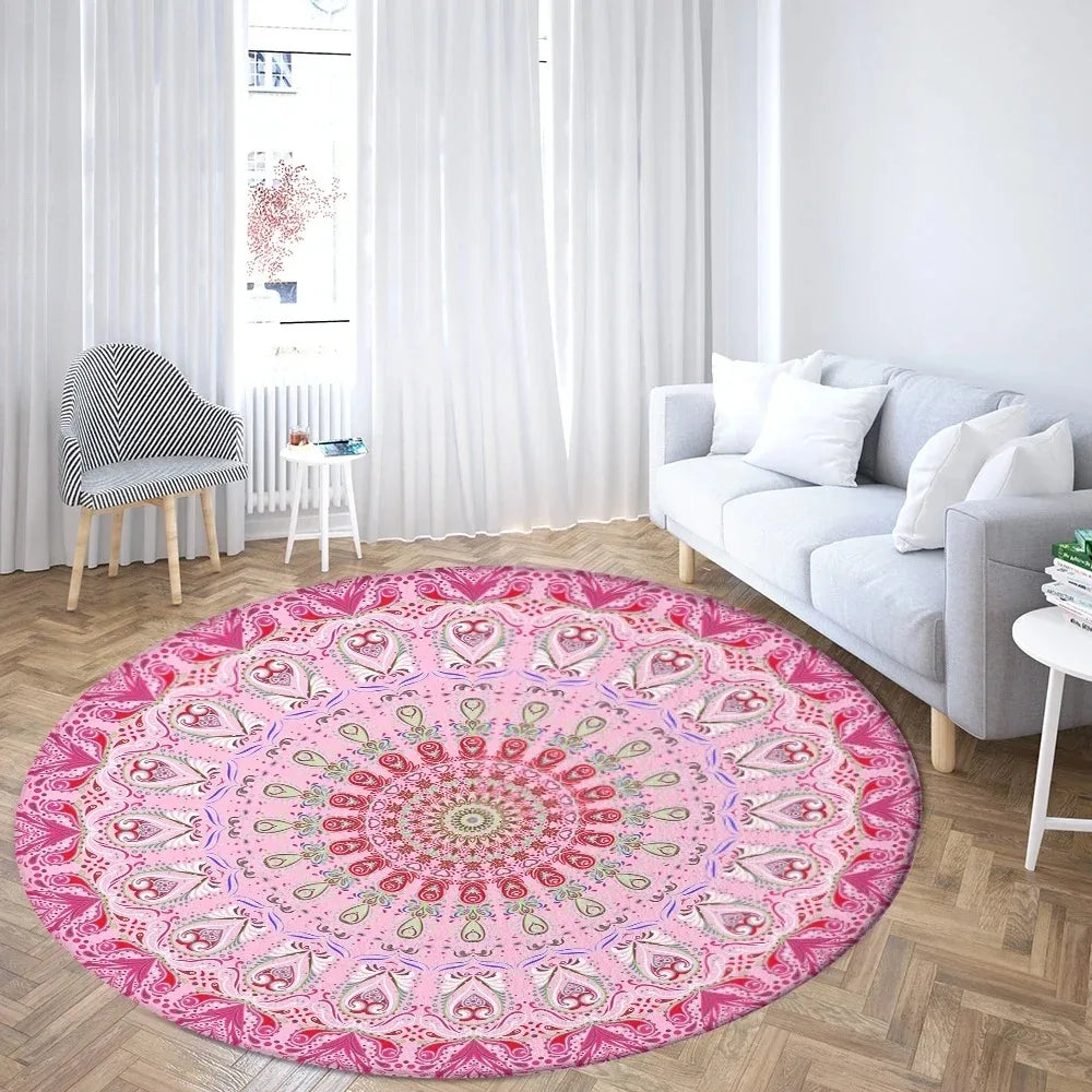 Navak Carpet Psychedelic Mandala Printed Round Carpet for Living Room Bedroom Mat Easy To Clean Festive Atmosphere Decorated Home Decor Rug