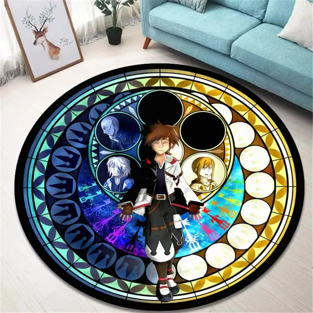 Navak Carpet K-Kingdom Heart Themed Round Carpet for Living Room and Bedroom NonSlip Floor Mat Rug for Gaming Enthusiast Birthday Gift Idea
