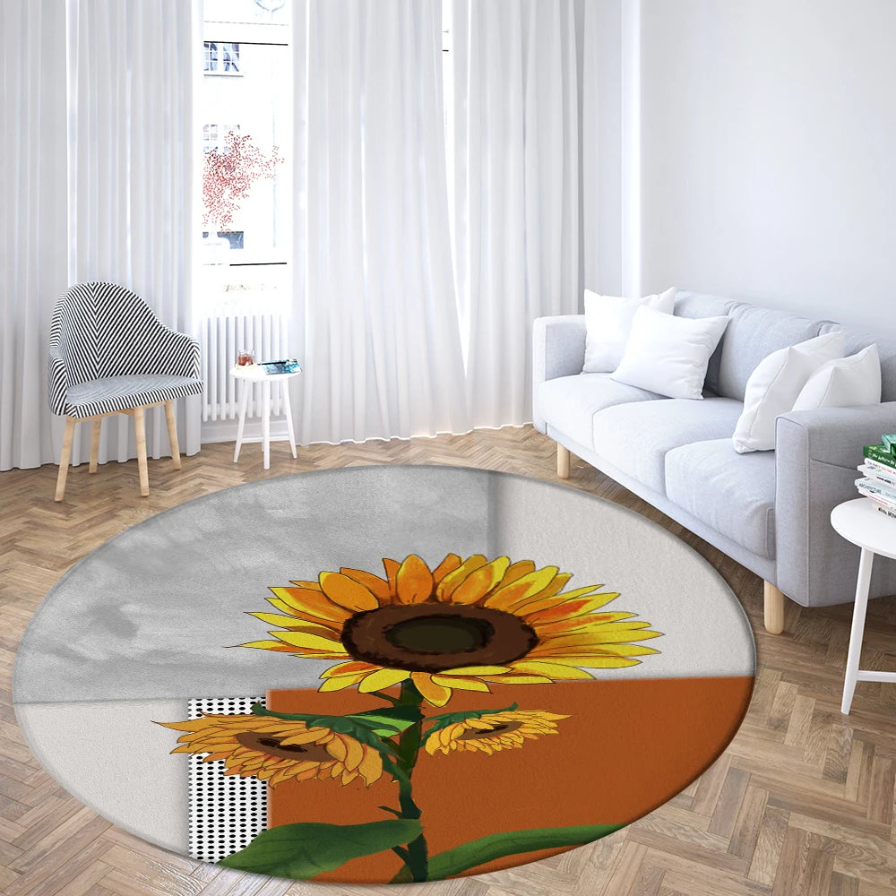 Navak Carpet Home Living Room Bedroom Bathroom Floor Mat Printing Decorative Carpet Flower and Bird  Round  Peony Rose