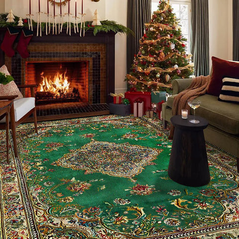 Navak Carpet Persian Retro Rugs for Living Room Christma Decoration Home Sofa Area Plush Carpet Bedroom Bedside Non-slip Washable Foot Mat