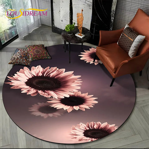 Navak Carpet 3D Daisy Nordic Flower Sunflower Round Area Rug,Carpet for Living Room Children's Bedroom Sofa Playroom Decor,Non-slip Floor Mat