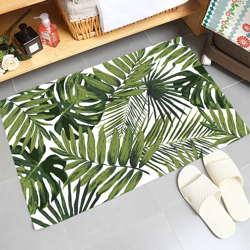 Navak Carpet Soft Non-slip Absorbent Flannel Door Mat with Green Plant Design Washable Bathroom Kitchen Rug Home Decoration Carpet