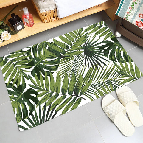 Navak Carpet Soft Non-slip Absorbent Flannel Door Mat with Green Plant Design Washable Bathroom Kitchen Rug Home Decoration Carpet