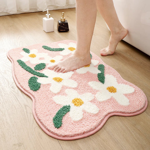 Navak Carpet Exclusive Picks Imitation Cashmere Bathroom Rug Water-Absorbing Door Flower Home Carpet Toilet Door Bathroom Anti-Slip Mat Home Decor