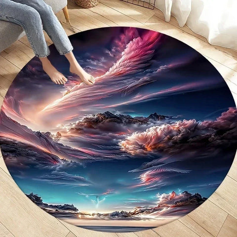 Navak Carpet Crystal Velvet Natural Disaster Round Rug, Fantasy Tornado Cloud Print Non-Slip Floor Mat for Living Room, Bedroom, Sofa Decor