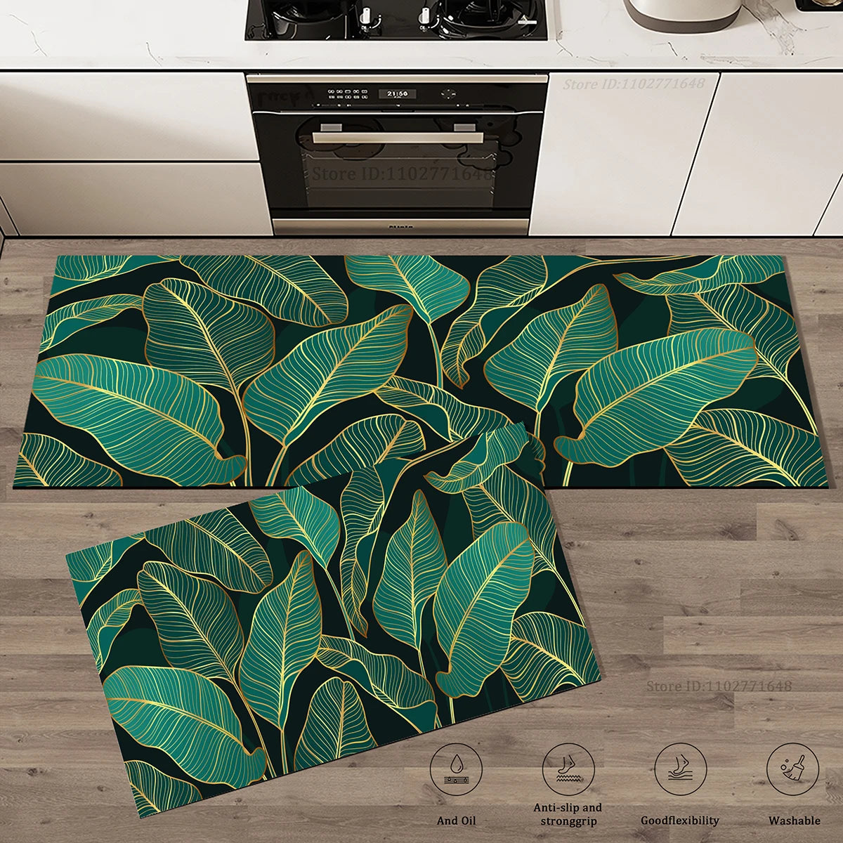 Navak Carpet Green Leaves Kitchen Mat Surface Absorbent Doormat Rug Drying Non-Slip Bathroom Entrance Carpet High Quality Large Washable Mats