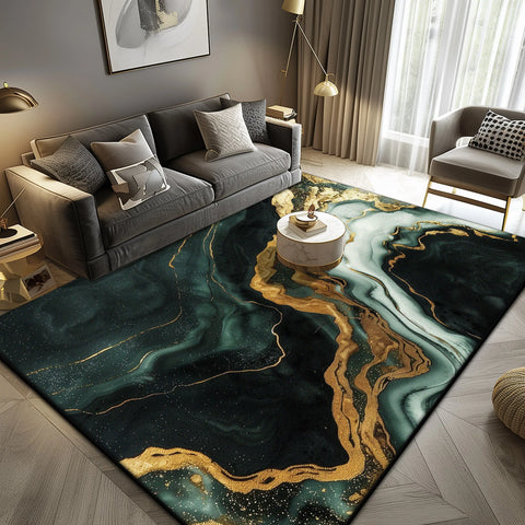 Navak Carpet Luxury Marble Large Area Rug Black Gold Abstract Carpet for Living Room Sofa Lounge Coffee Table Non-Slip Soft Floor Mat