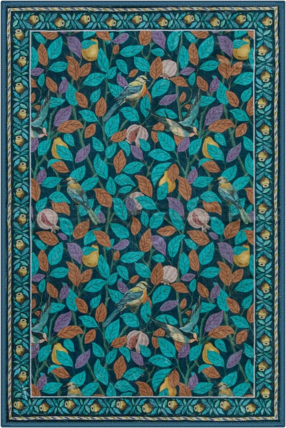 Navak Carpet Green Plant Retro Area Rug – Non-Slip Machine Washable Living Room Carpet, Soft Large Floor Mat for Bedroom Home Decor