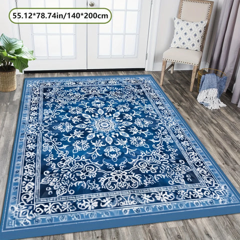 Navak Carpet Luxurious Blue Exotic Floral Area Mat - 78.74" x 118.11", Non-Slip Backing, Machine Washable, Perfect for Living Room, Bedroom,