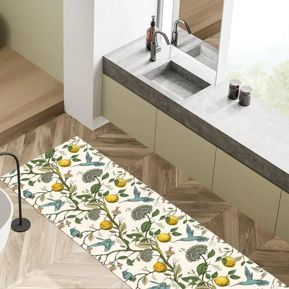 Navak Carpet Lemon Tree Floral Bird Kitchen Mat Decor Carpet for Living Room Anti-slip Hallway Balcony Rugs Bedroom Doormat Bath Foot Pad