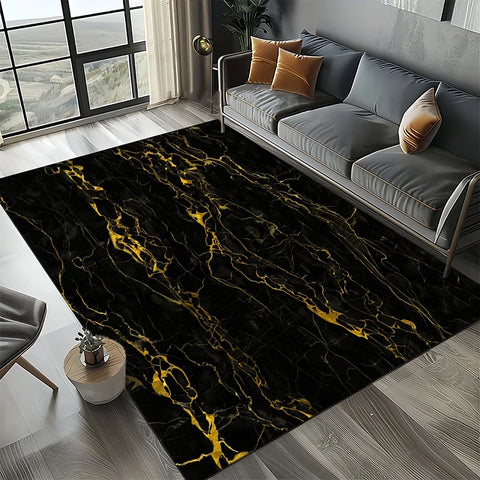Navak Carpet Elegant Black White & Gold Area Rug – Sophisticated Marble-Like Pattern for Living Room or Bedroom, Non-Slip Modern Home Decor