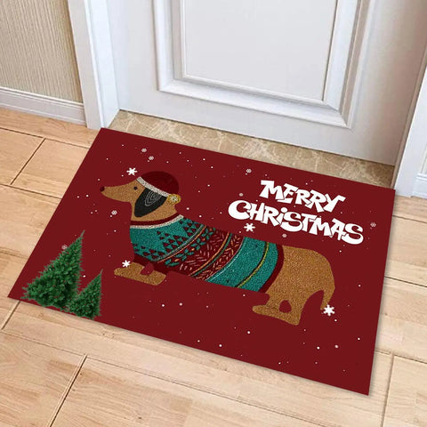 Navak Carpet Christmas Dachshund Sausage Doormat Multipurpose Front Door Rug Creative Christmas Non-Slip Blanket For Indoor Outdoor 40x60cm