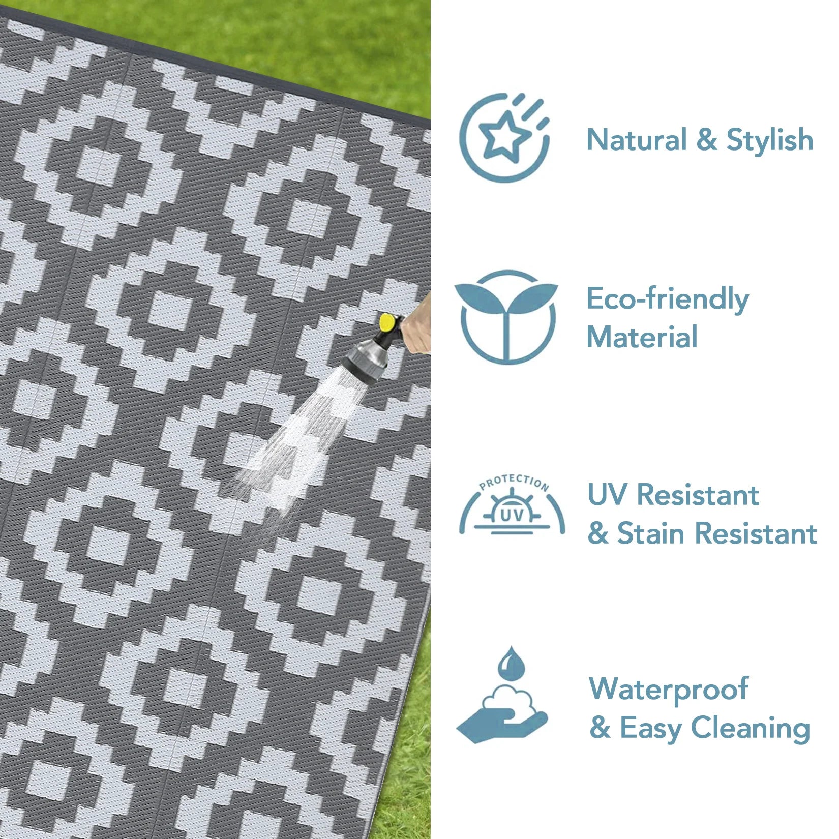 Navak Carpet Outdoor Rug Plastic Straw Rug Modern Geometric Waterproof Rug Reversible Outdoor Floor Mat for Patio Porch Backyard Picnic Campi