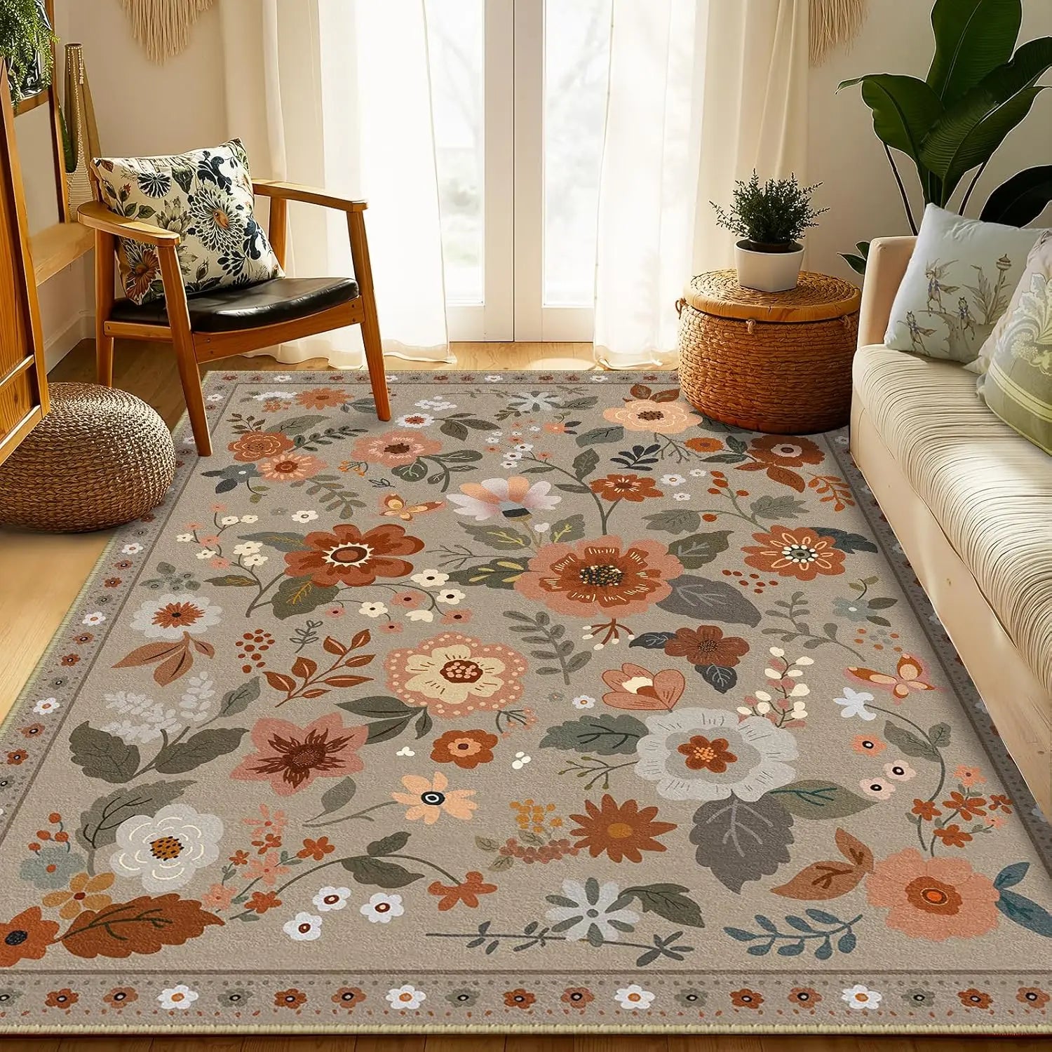 Navak Carpet Crystal velvet carpetFloral  Area Rug Machine Washable Soft Print Boho Carpet Non Slip Doormat Low Pile Flower Area Rugs for