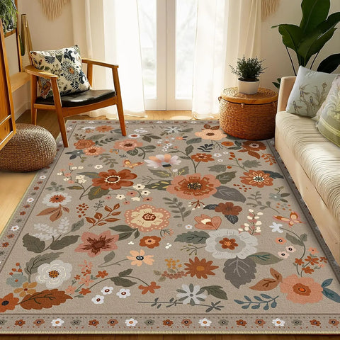 Navak Carpet Crystal velvet carpetFloral  Area Rug Machine Washable Soft Print Boho Carpet Non Slip Doormat Low Pile Flower Area Rugs for