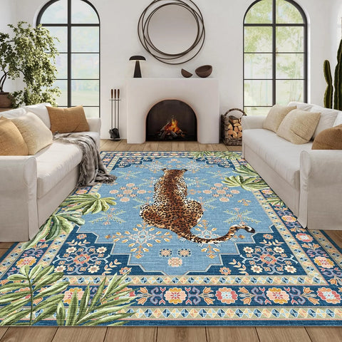 Navak Carpet Living Room Carpet Large Size Bedroom Bedside Floor Mat Machine Washable Carpets Cheetah Leopard Print Retro Home Decoration Rug