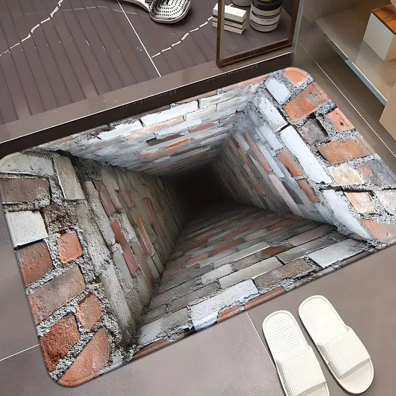 Navak Carpet Front Door Mat Entrance Brick Bottomless Hole Area Rug 3D Trap Optical Visual Illusion Rugs Playroom Floor Carpet Mat
