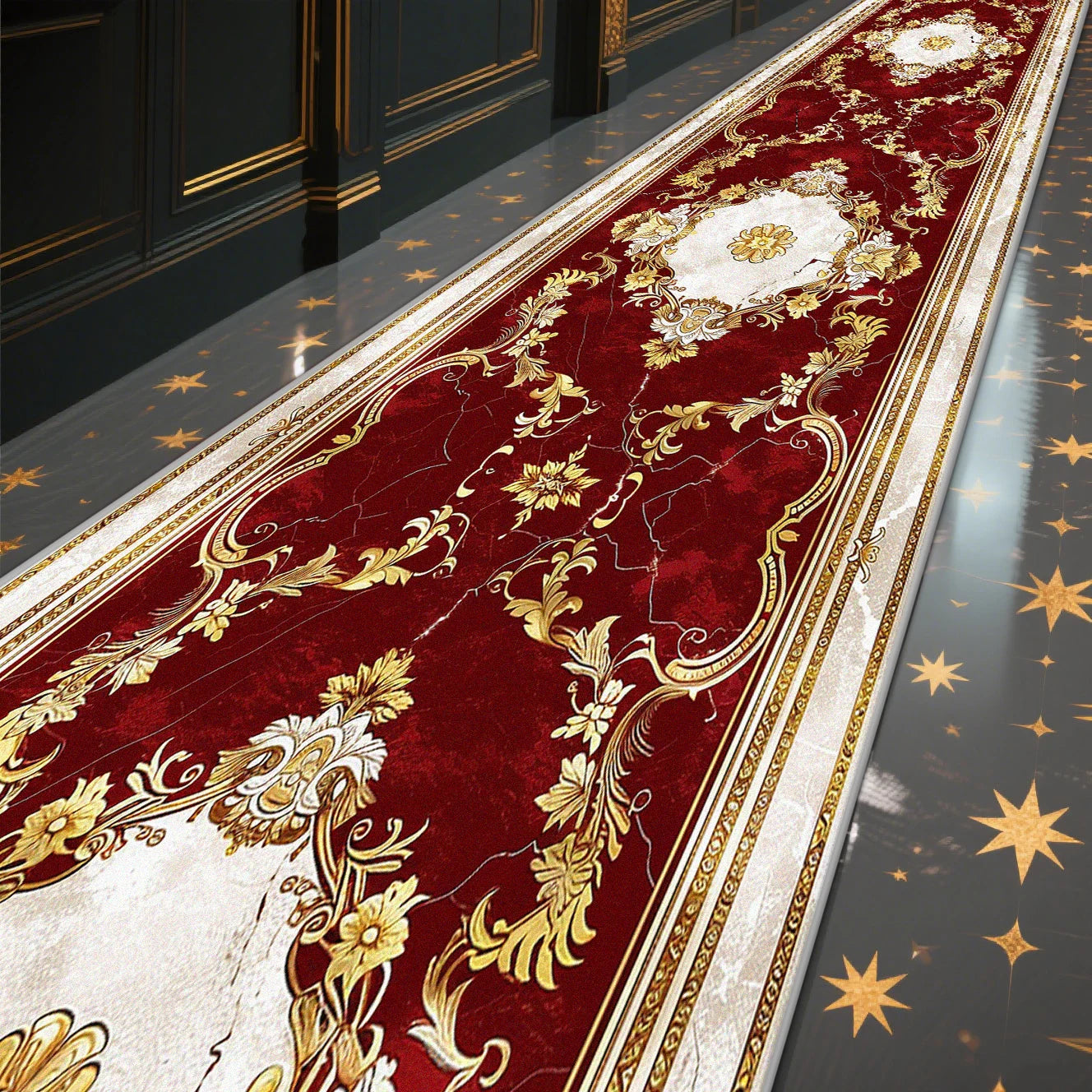 Navak CarpetLuxury Marble Corridor Carpet Hotel Hallway Runner Decoration Rugs Living Room Aisle Washable Non-slip Floor Mat Customizable