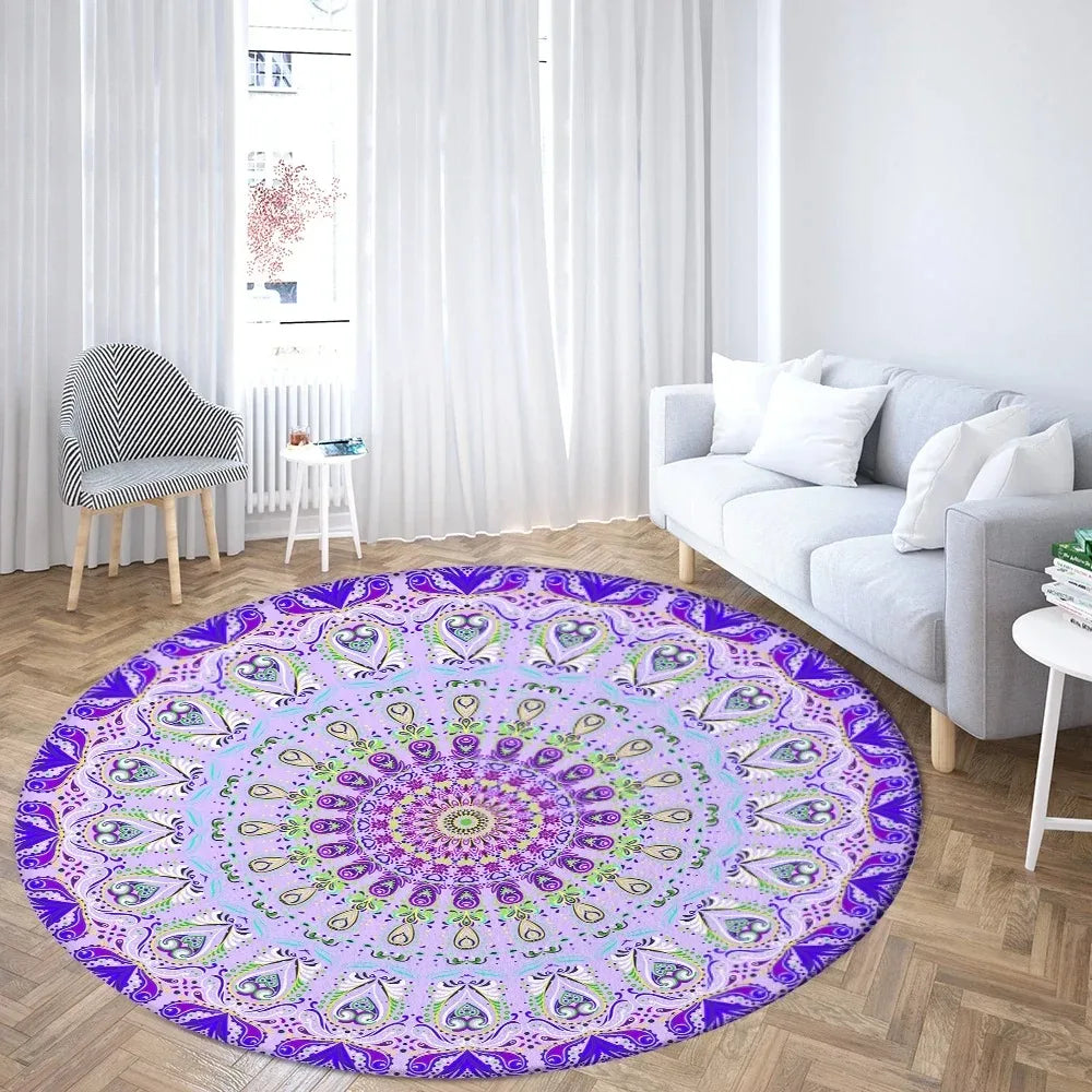 Navak Carpet Psychedelic Mandala Printed Round Carpet for Living Room Bedroom Mat Easy To Clean Festive Atmosphere Decorated Home Decor Rug