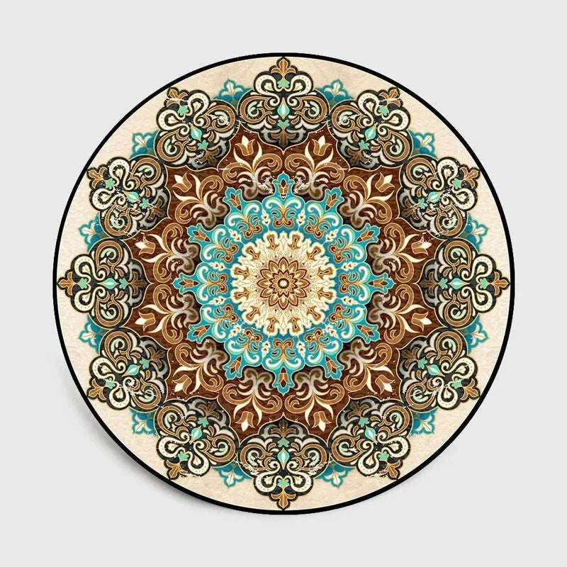 Navak Carpet Round Bohemian Mandala Carpet for Living Room Geometric Print Ethnic Style Bedroom Mat Home Decor Rugs Machine Washable Area Rug