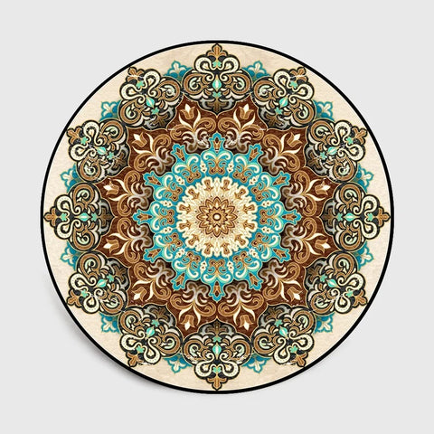 Navak Carpet Round Bohemian Mandala Carpet for Living Room Geometric Print Ethnic Style Bedroom Mat Home Decor Rugs Machine Washable Area Rug