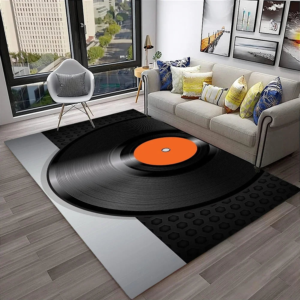 Navak Carpet 3D Retro Vinyl Record Music Art Carpet Rug for Home Living Room Bedroom Sofa Doormat Decor,Kid Play Area Rug Non-slip Floor Mat