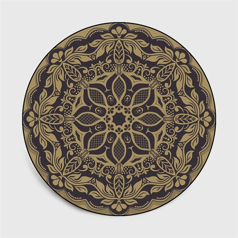 Navak Carpet Round Bohemian Mandala Carpet for Living Room Geometric Print Ethnic Style Bedroom Mat Home Decor Rugs Machine Washable Area Rug