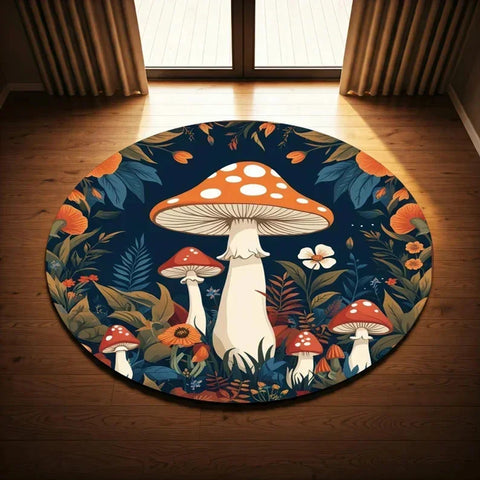 Navak Carpet Mushroom Pattern Circle Carpet Utility Round Rug for Living Room Bedroom Deco Kitchen Under Table Floor Mat Non Slip Vintage Rug