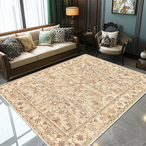 Navak Carpet Beige & Ivory Washable Flannel Area Rug Stain-Resistant & Non Slip, Home Decor Carpet, for High Traffic Areas in Living