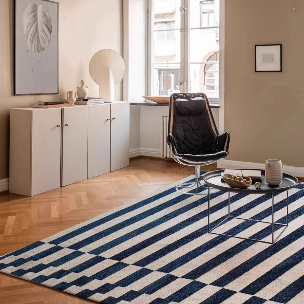 Navak Carpet Large Area Carpet For Living Room Bedroom Floor Mats Retro Blue Striped Loop Pile TPR Rug Sofa Coffee Table Foot Mat 카페트 거실 대형