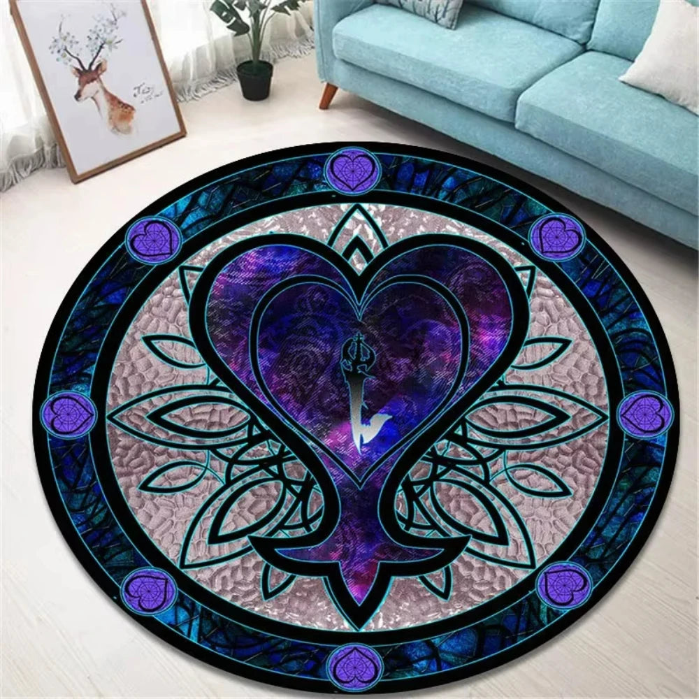 Navak Carpet K-Kingdom Heart Themed Round Carpet for Living Room and Bedroom NonSlip Floor Mat Rug for Gaming Enthusiast Birthday Gift Idea