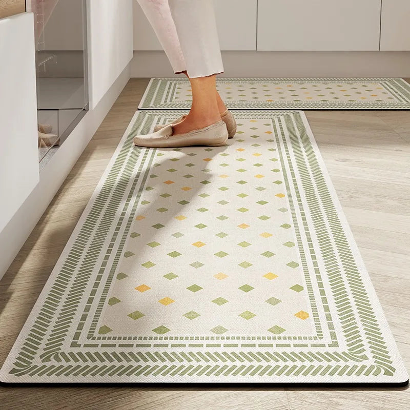 Navak Carpet Kitchen Floor Mat Anti-slip Oil-proof Erasable Carpet Leather PVC Waterproof Rug Beige Pattern Texture Home Decor Mats 주방 카펫