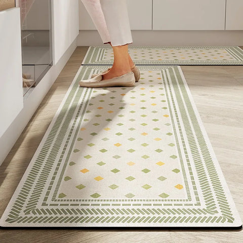 Navak Carpet Kitchen Floor Mat Anti-slip Oil-proof Erasable Carpet Leather PVC Waterproof Rug Beige Pattern Texture Home Decor Mats 주방 카펫