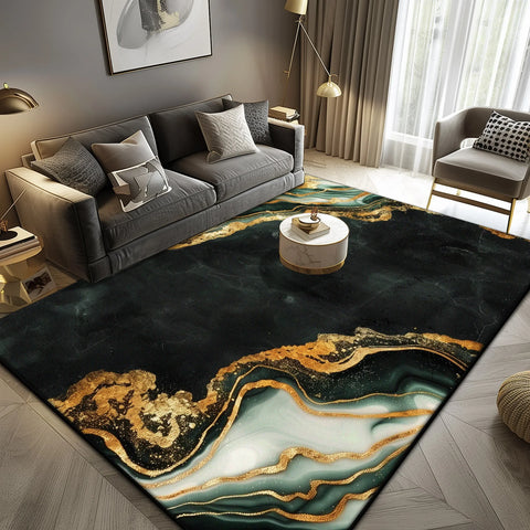 Navak Carpet Luxury Marble Large Area Rug Black Gold Abstract Carpet for Living Room Sofa Lounge Coffee Table Non-Slip Soft Floor Mat