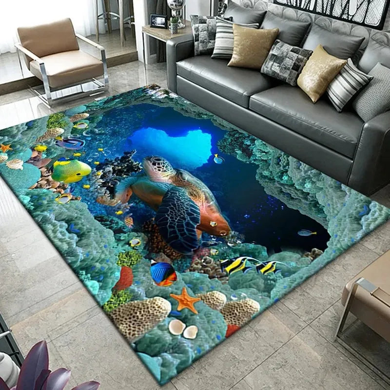 Navak Carpet3D Beach Sea Waves Pattern Carpet Door Floor Mat Fish Doormat Non-slip Floor Mat Living Room Rug Home Room Bedroom Decoration