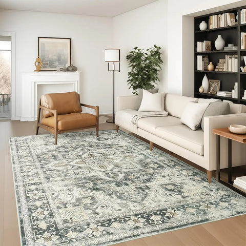 Navak Carpet zesthomeArea Rugs - Ultra-Thin Washble Rug, Stain Resistant Anti Slip Backing Rugs for Living Room,Bedroom, Vintage Home De