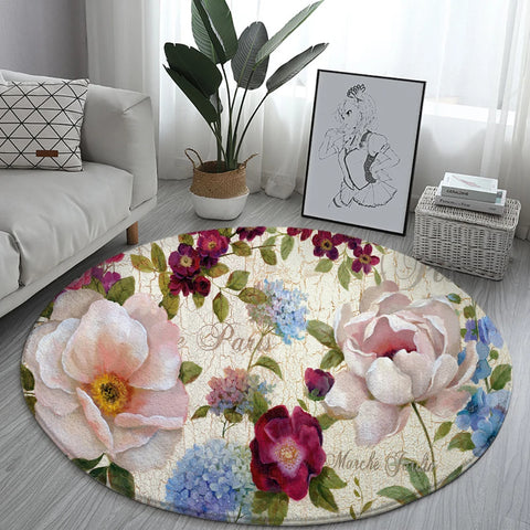 Navak Carpet Home Living Room Bedroom Bathroom Floor Mat Printing Decorative Carpet Flower and Bird  Round  Peony Rose