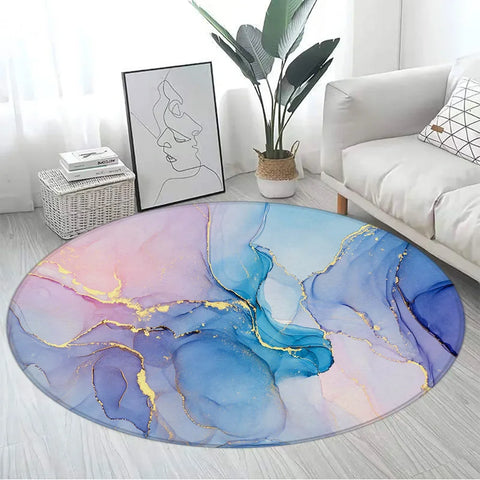 Navak Carpet Abstract Blue Marble Round Carpet Gold Textured Geometric Pattern Black Home Rugs Living Room Bedroom Decor Sofa Rug Floor Mats