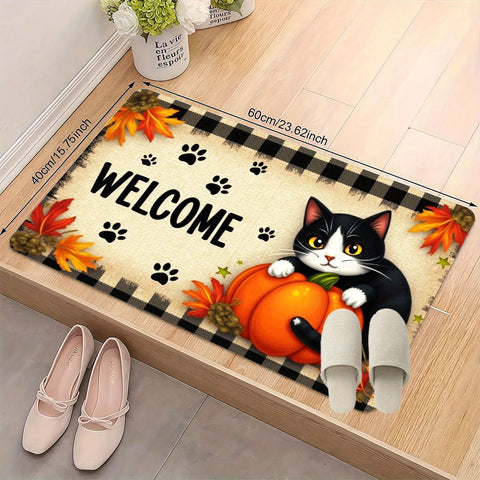 Navak Carpet Autumn Cat Paw Pumpkin Maple Leaves Welcome Doormat Fall Entrance Floor Mat Thanksgiving Decor Living Room Bedroom Non-slip Rugs