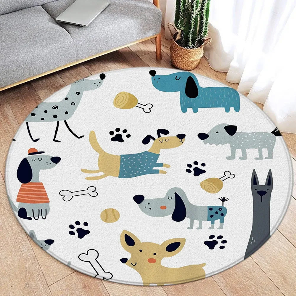 Navak Carpet Cartoon Round Carpet Ocean Fish Dolphin Starfish Cute Deer Lion Elephant Tiger Kids Bedroom Mat Home Living Room Decor Floor Rug