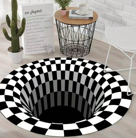 Navak Carpet Round Carpet Mat New 3D Visual Illusion Spiral Rug Floor Mats for Bedroom Living Room Decoration Creative Rugs The Black Trap
