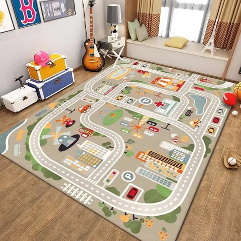 Navak Carpet Thickened Flannel Carpet Living Room Children's Bedroom Decoration Floor Rug Cartoon Road Play Mat Soft Tatami Carpets Non-slip