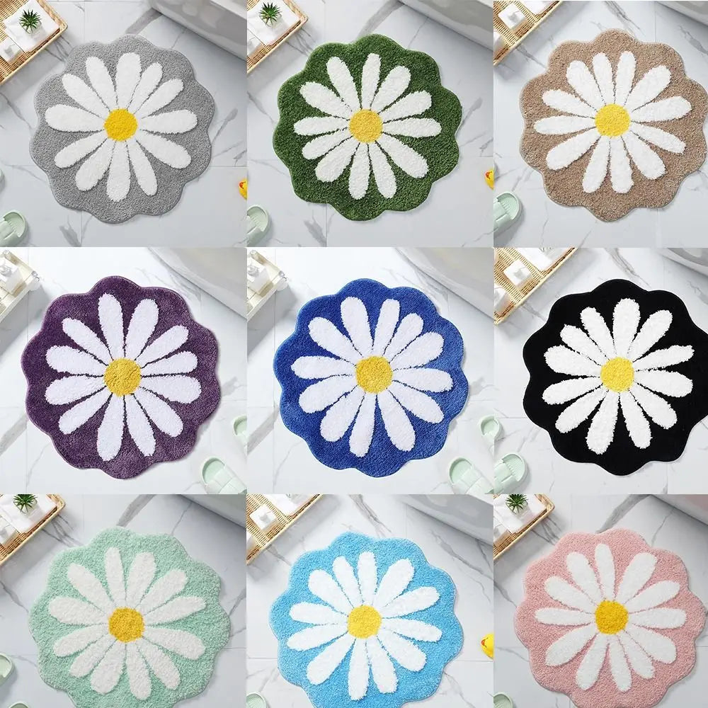 Navak Carpet Non Slip Flower Rug Flocking Tufted Daisy Bath Door Mat Imitation Cashmere Washable Baby Crawling Carpet Bedroom Living Room