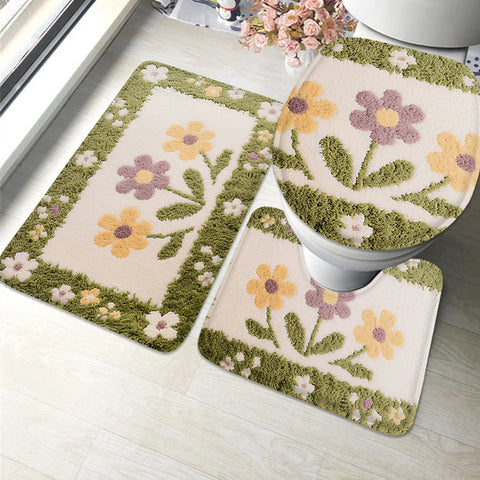 Navak Carpet 3pcs Cactus Printed Bathroom Mat 7MM Soft Floor Mat, Living Room Carpet, Balcony Non Slip Mat Machine Washable