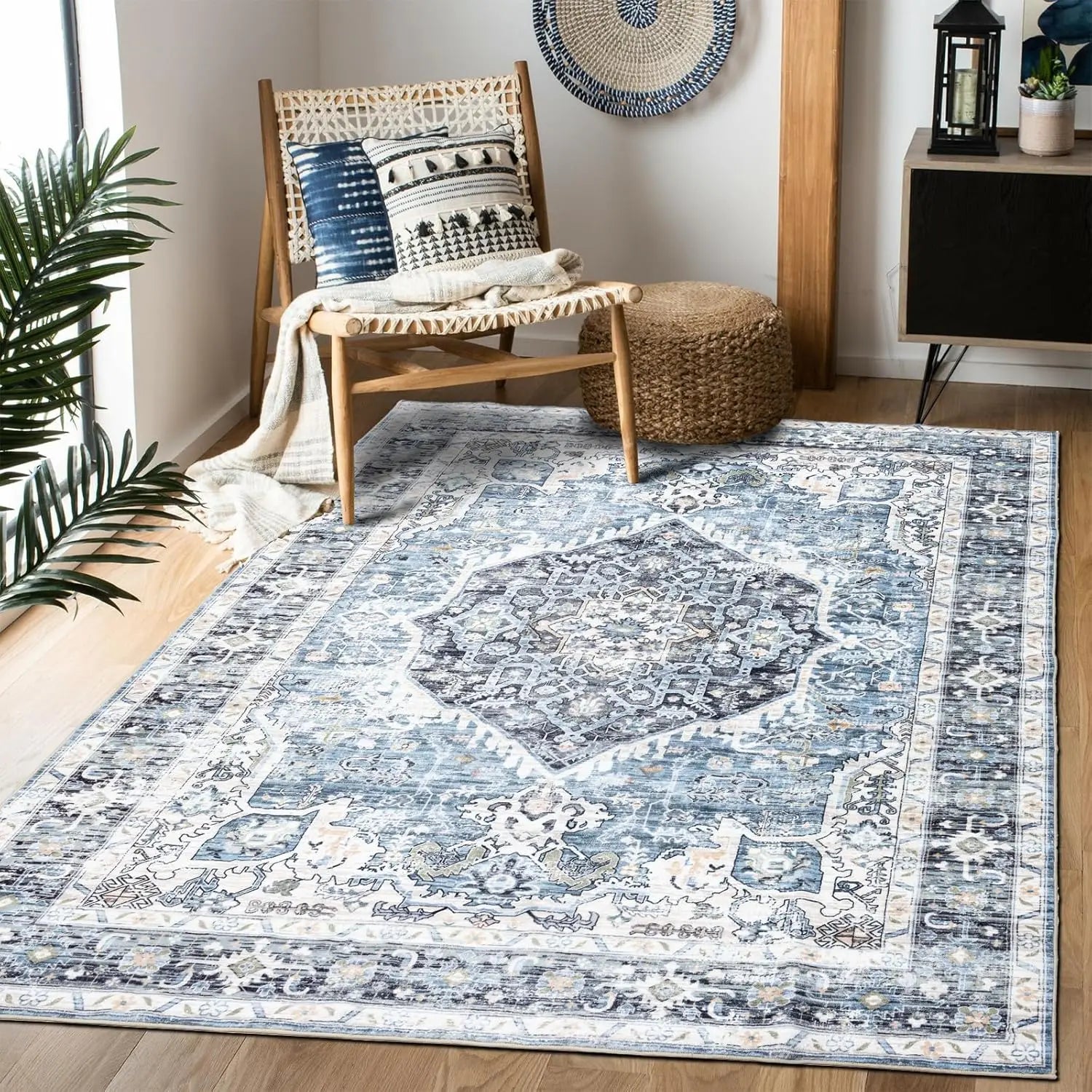 Navak Carpet ,Vintage Boho Rug,Ultra-Soft Low Pile, Washable, Non Slip,Stain Resistant Printed Carpet for Living Room Bedrooms P
