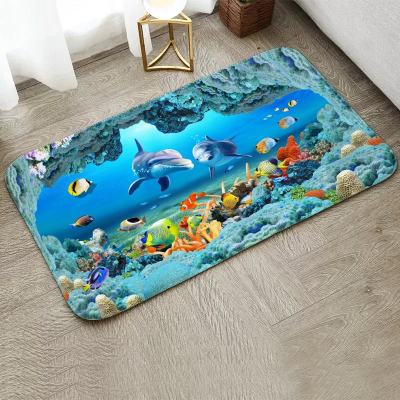 Navak Carpet Fun Starfish Shark Beach Ocean Elements Welcome Floor Mat Entrance Doormats Kitchen Rug Home Decor Anti-slip Washable Carpet