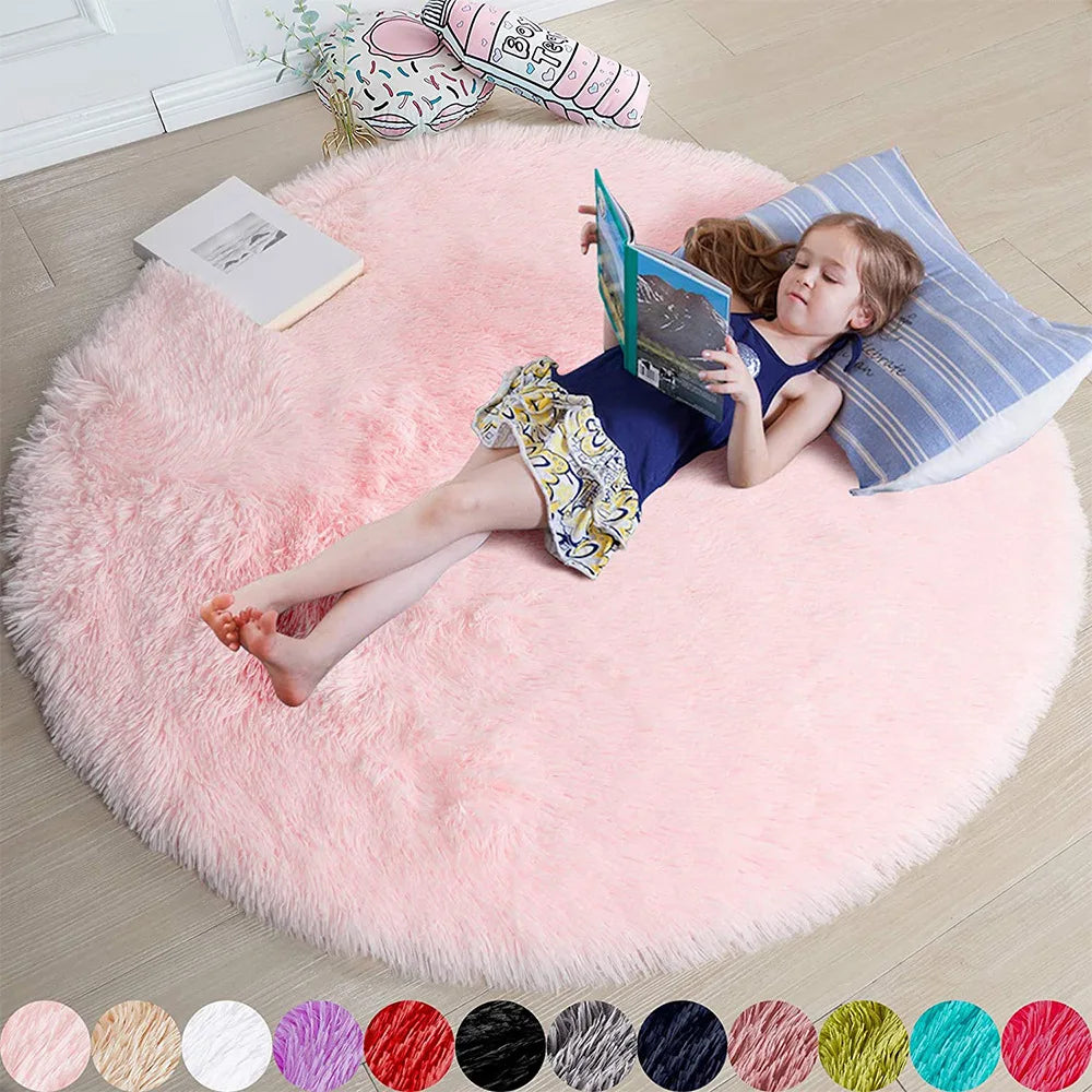 Navak Carpet 100/120/140/160 Round Rug Fluffy Soft Area Rugs for Kids Girls Room Princess Castle Plush Shag Carpet Cute Circle Bedroom Decor