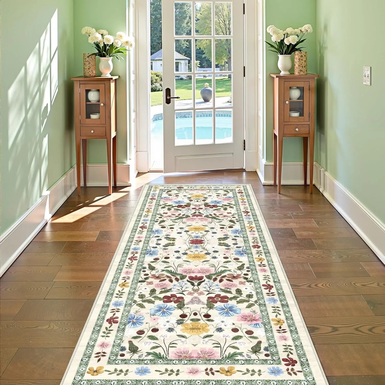 Navak Carpet Floral Hallway Runner Rug Soft Flower Botanical Long Carpet Bedroom Non-Slip Floor Mat Machine Washable Kitchen Home Decoration