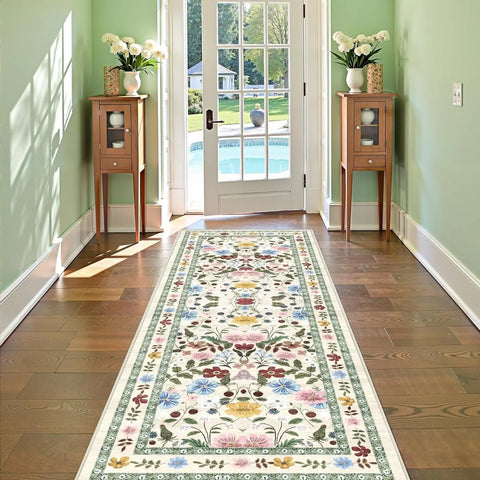 Navak Carpet Floral Hallway Runner Rug Soft Flower Botanical Long Carpet Bedroom Non-Slip Floor Mat Machine Washable Kitchen Home Decoration